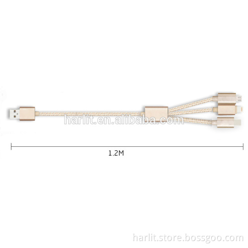 3 in 1 Fabric Weaved USB Data Cable For iPhone Android and Type C Tablet PC and Smart Phone Type C 3 in 1 USB Charger Cable